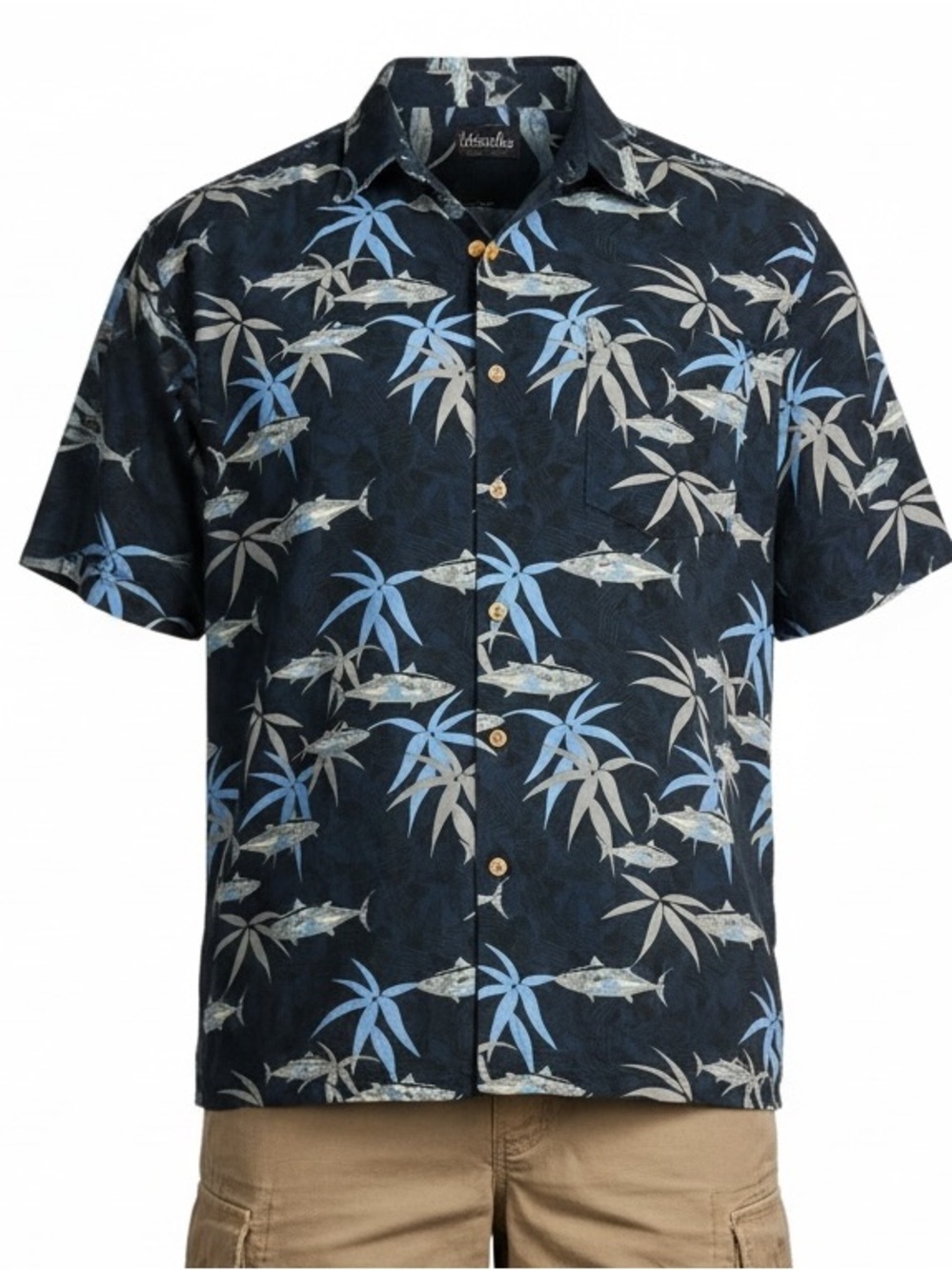 Puritan Blue Fish Floral Aloha Tropical Rayon Shirt Mens size XXL Button Front
